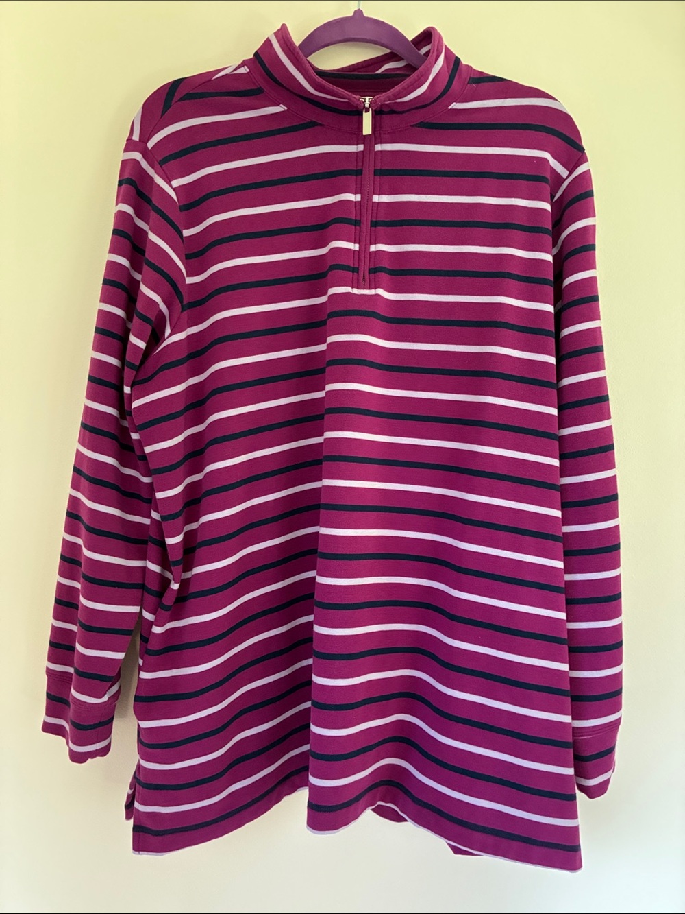 Women’s Long Sleeve Half-Zip Striped Top - Pink size 1XL Lands End